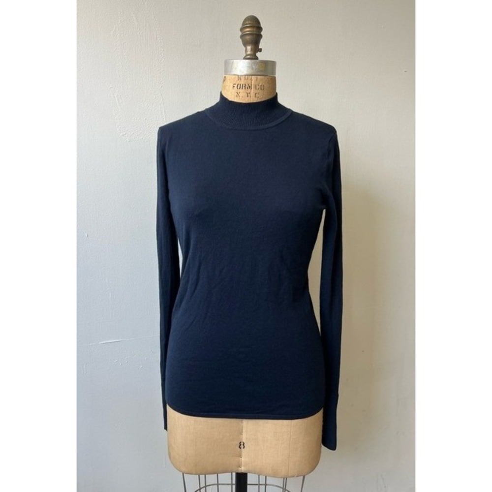 Lululemon Navy Blue Mock Neck Long Sleeve Sweater Knit Top Pointelle Back